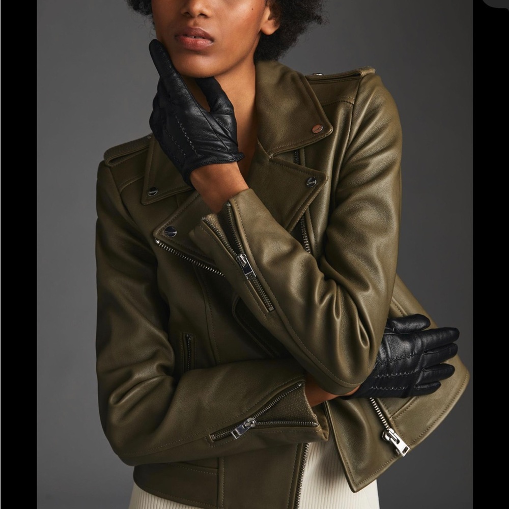 Anthropologie Green Leather Moto Jacket - XS